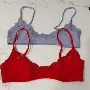 Skims Fits Everybody Lace Scoop Bralettes in Set Red & Lavender | S